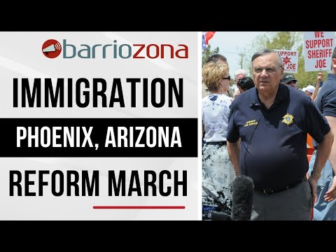 www.barriozona.com Phoenix, Arizona. May 2, 2009 - An estimated 2000 people marched from downtown Phoenix to the Maricopa County jail complex on May 2, 2009. Demonstrators protested against Sheriff Joe Arpaio and his enforcement of the 287(g) agreement with Immigration Customs and Enforcement. A group of anti-demonstrators and Arpaio supporters, including some members of the National Socialist Movement confronted demonstrators as they arrived to the jails area. Video and edition by Eduardo Barraza | BARRIOZONA Magazine | www.barriozona,com