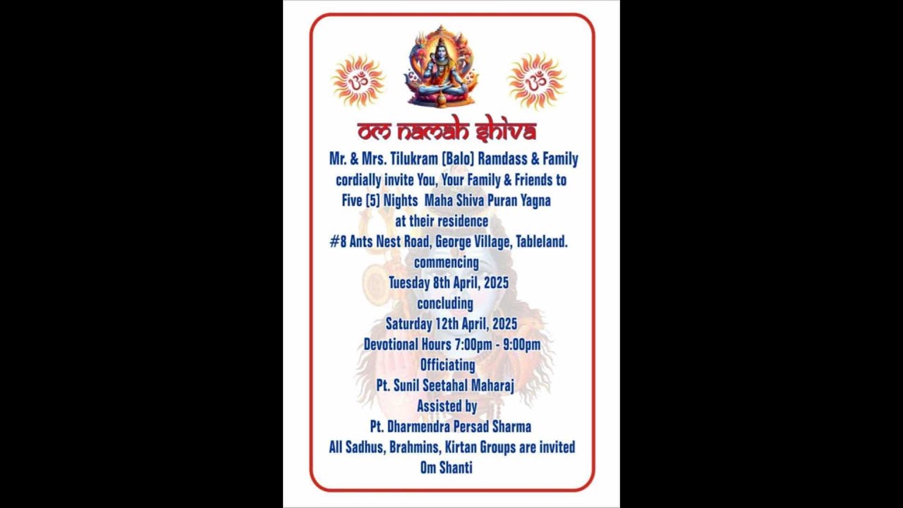 NIGHT 1 Of Mr & Mrs TILUKRAM (BOLO) RAMDASS & Family SHIV PURAN YAGNA 2025!!!