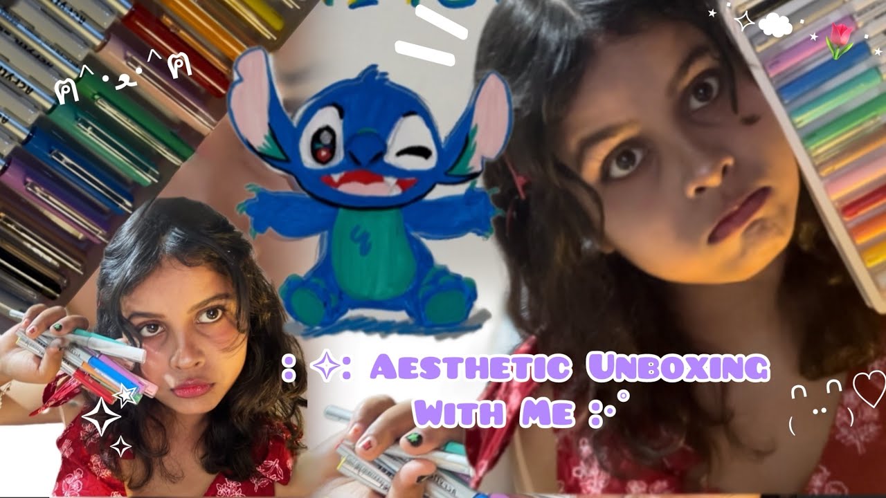 ❀♡Cute Funny unboxing,swatching &draw stitch ||Acrylic marker review ✩｡･:✨💕