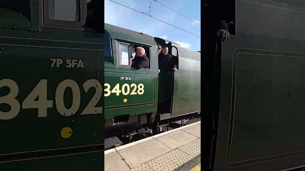west country class 34028 arrives at Crewe station on its first rail tour from Slough