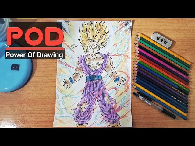 Drawing Gohan Super Saiyan 2 with Colour Pencils, SSJ2, Dragon Ball Z, Budget Art😍😍😍, art, color, anime, drawing, Drawing Gohan Super Saiyan  2 with Colour Pencils