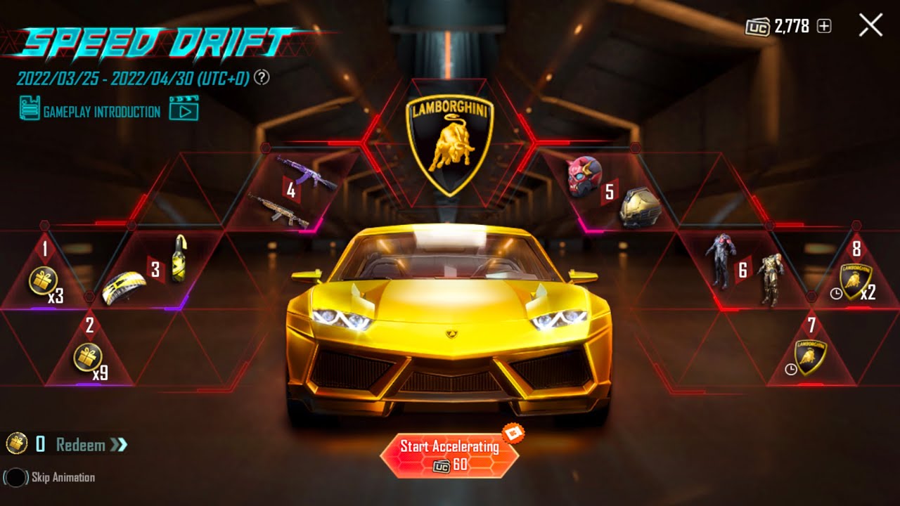 Speed Drift Lamborghini Lucky Spin & Rewards PUBG Mobile
