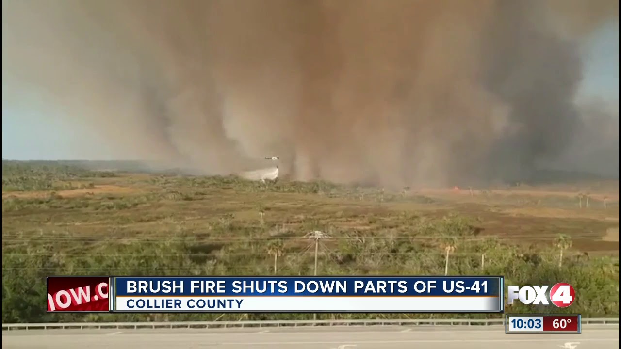 Brush Fire Shuts Down Parts of US-41 - YouTube