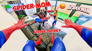 TEAM SPIDER-MAN Bros || Making fun of LITTLE-SPIDEY and then SPIDER-MOM Scolded US! (Comedy Stunts)