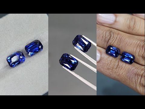 Pair of sapphires Royal Blue cushion cut 5.40 carats, Sri Lanka Video  № 1