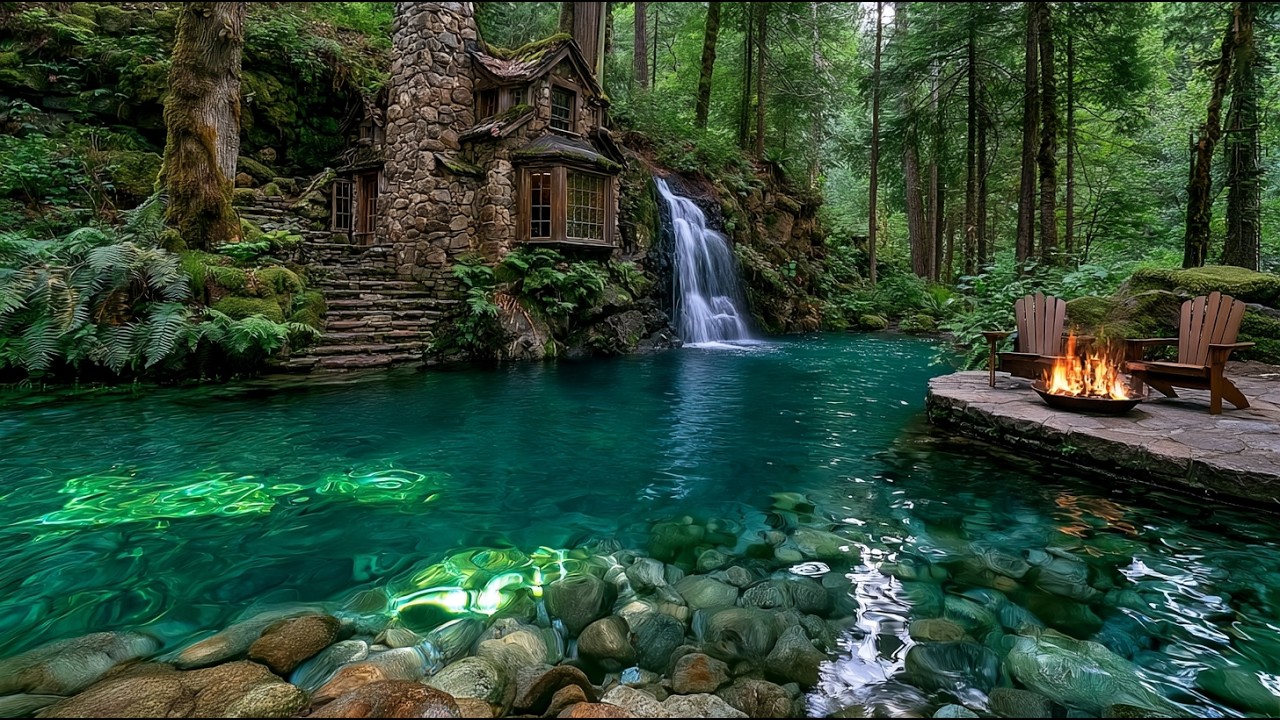 Fall Asleep Instantly in a Cozy Forest Cabin 🌲 Soft Piano & River Ambience