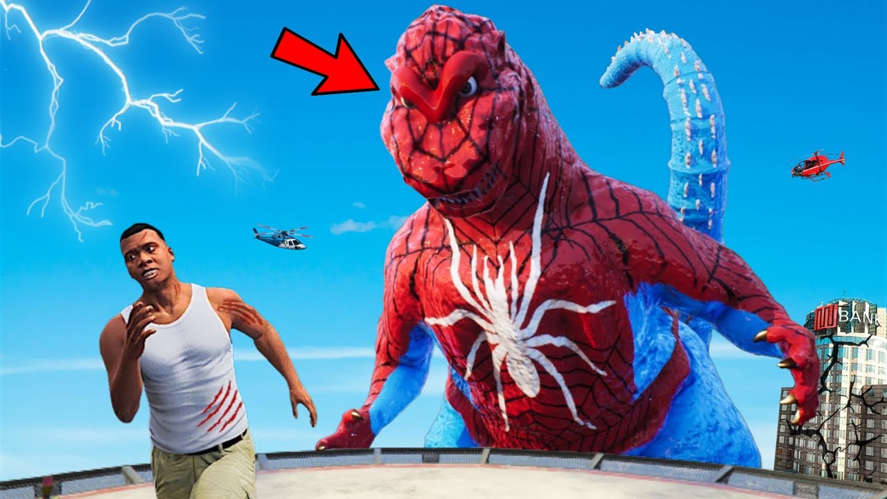 Spiderman DINOSAUR Destroys Los Santos In GTA 5 - Epic Battle
