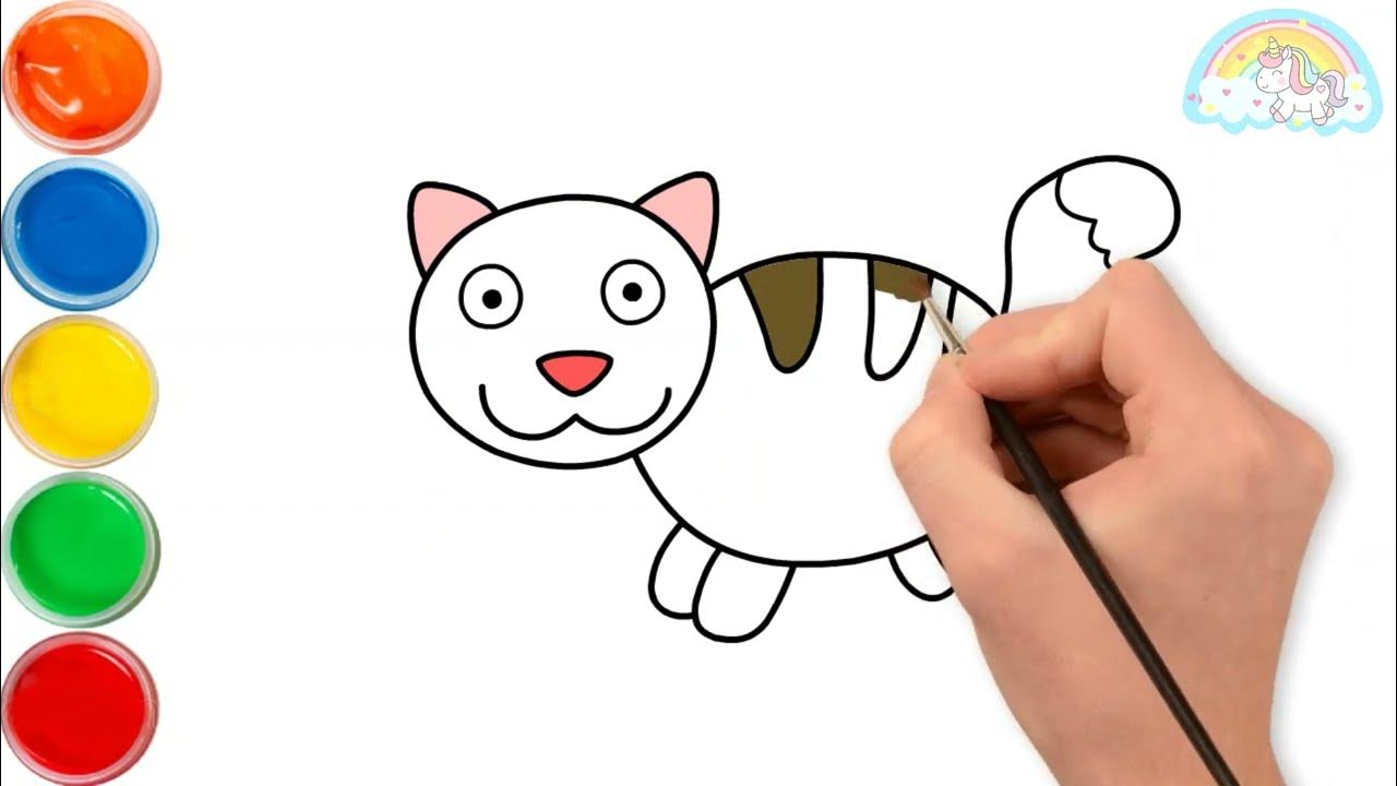 How to draw and color a CAT for kids EASY and STEP BY STEP? 😍🌹 YouTube