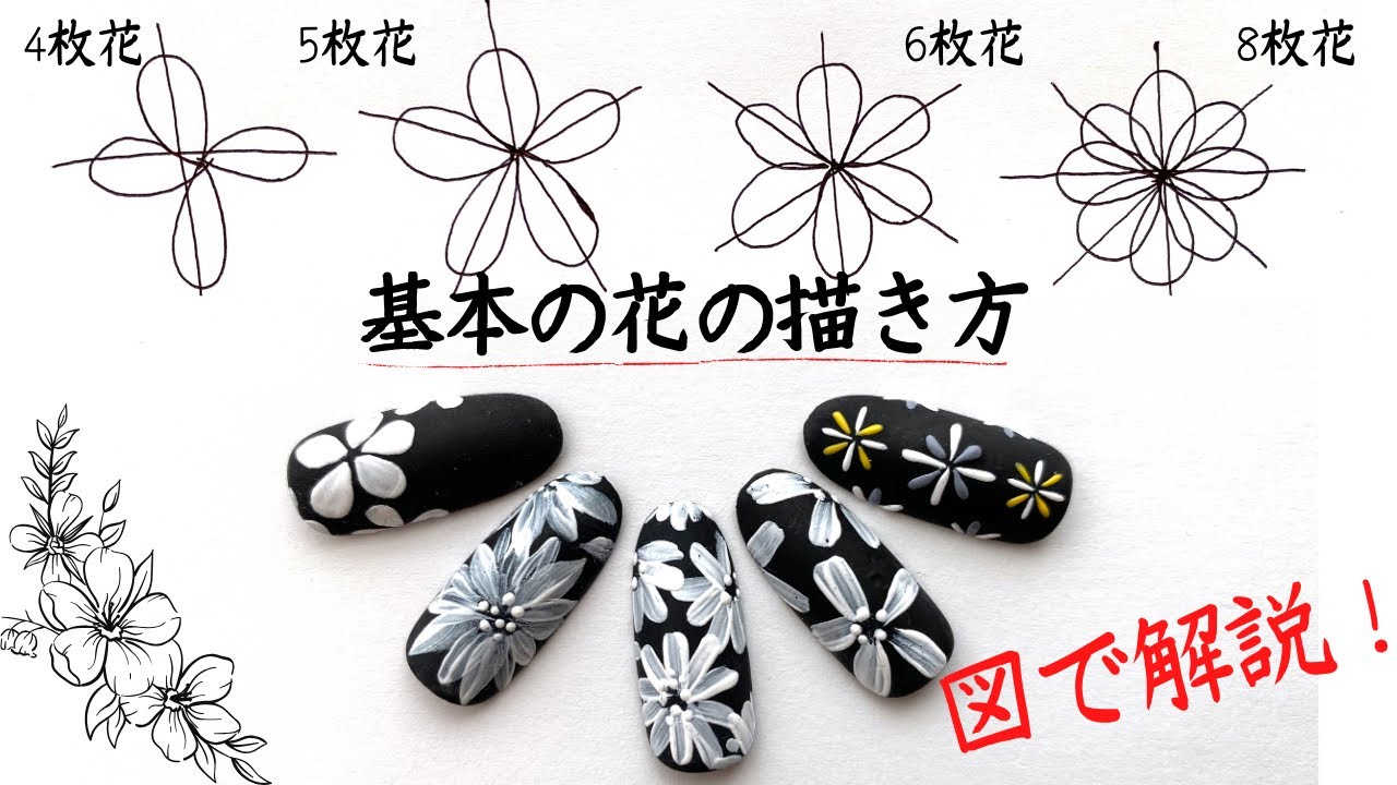 5枚花の描き方 Simple Flower Nails Design 検定にも役立つジェルで基本のフラワーネイルをバランスよく書く方法 コツを抑えて初心者でも簡単に定番アートに挑戦しよう Youtube