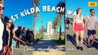 VIBRANT ST KILDA | BEACH WALK | Melbourne Beach Walk in 4K