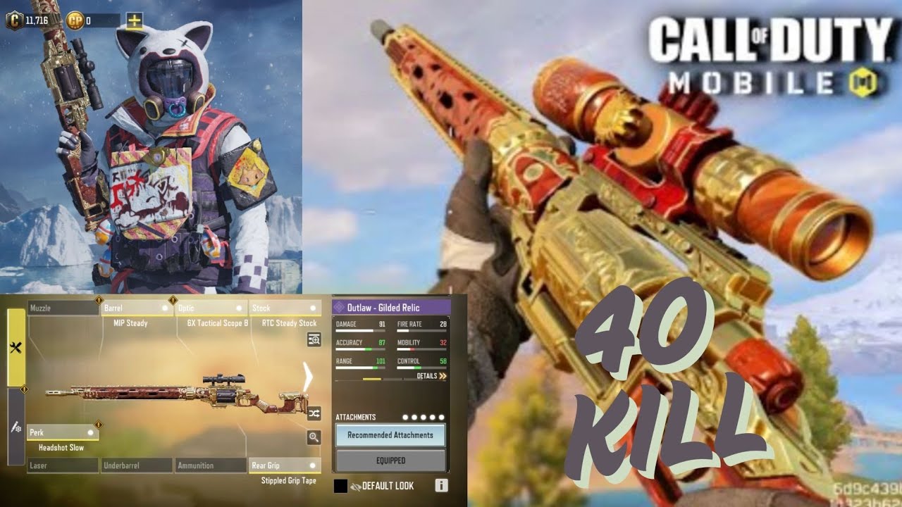 Gilded Ruin Cod 40 kill in call of duty mobile with Outlaw-Gilded Relic - YouTube