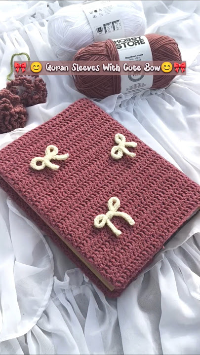 Quran sleeves /cover with cute bow 🎀😊 DM for order #crochet #quran#qurancover#allah#order#bookcover