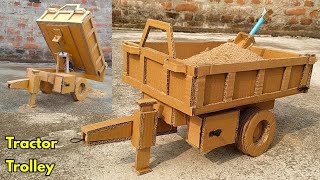 || How To Make Hydraulic Tractor Trolley With Cardboard ||