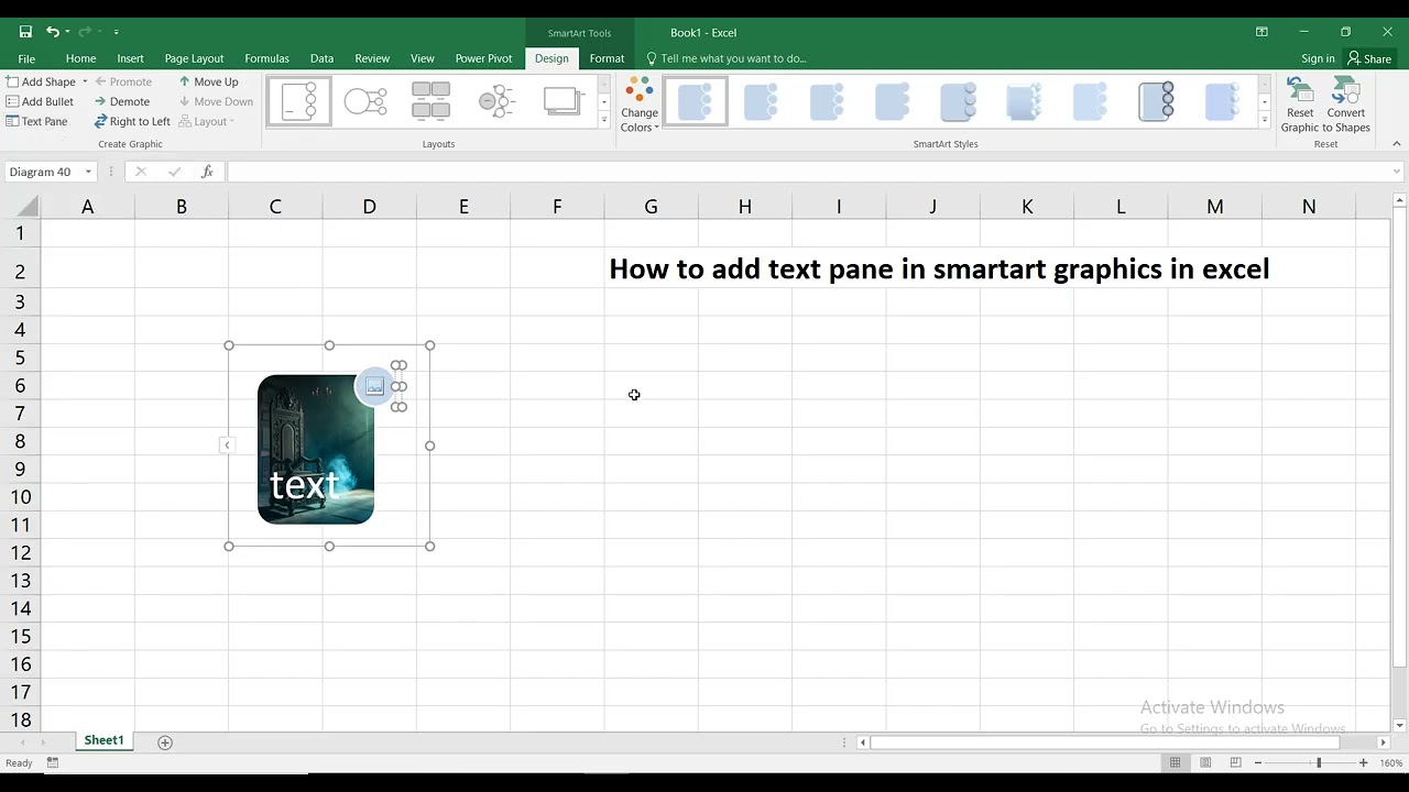 How to add text pane in SmartArt graphics in excel