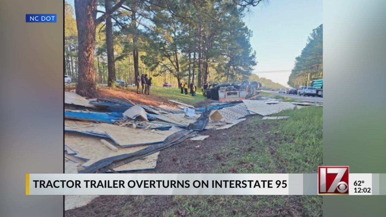 Nash County tractor trailer overturns on I-95 - YouTube