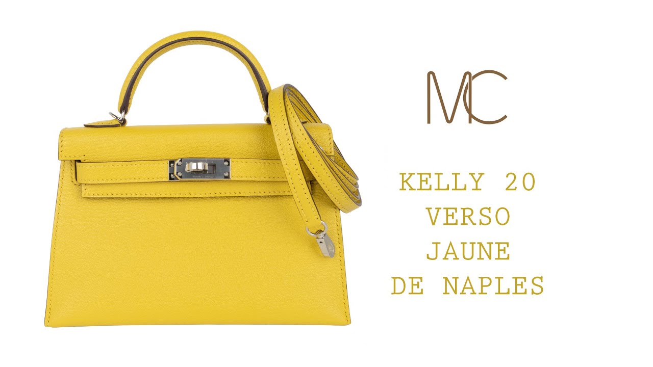 Hermes Kelly 20 Mini Sellier Bag Jaune de Naples Verso Chevre Palladium •  MIGHTYCHIC • 
