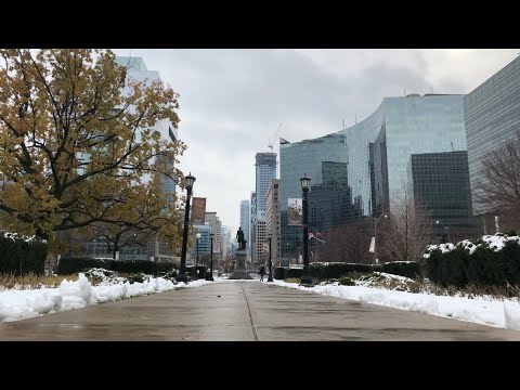 4K City Sightseeing Toronto 1 st Snow of 2018 November Canada