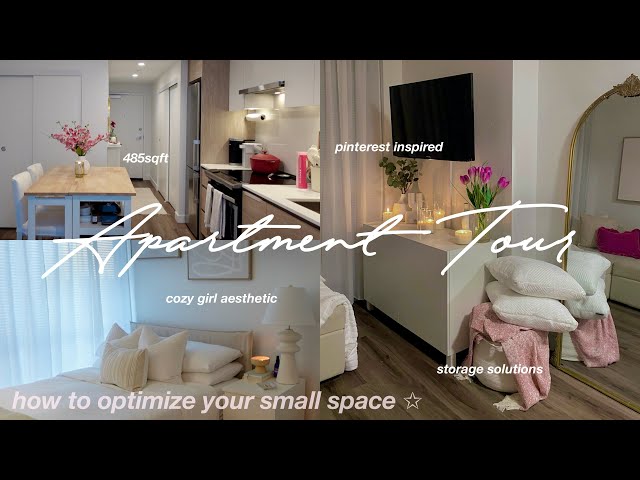 FURNISHED APARTMENT TOUR (485sqft) 🎀🪞 how to decorate & organize small space ~pinterest inspired~ class=