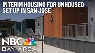 Interim Housing for Unhoused Set Up in San Jose Police Parking Lot