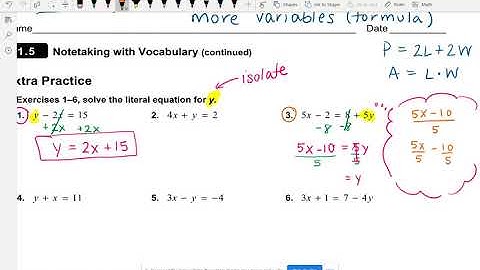 Alg 1.5 Literal Equations (solve for y)