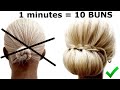 10 одноминутных пучков на редкие волосы. 10 one-minute buns for sparse hair.