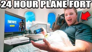 24 Hour First Class Plane Fort Challenge! 📦✈️ Tv, Gaming, Food & More!