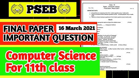 Pseb Class 11th (final Paper) Computer science /computer science class 11 March-2021