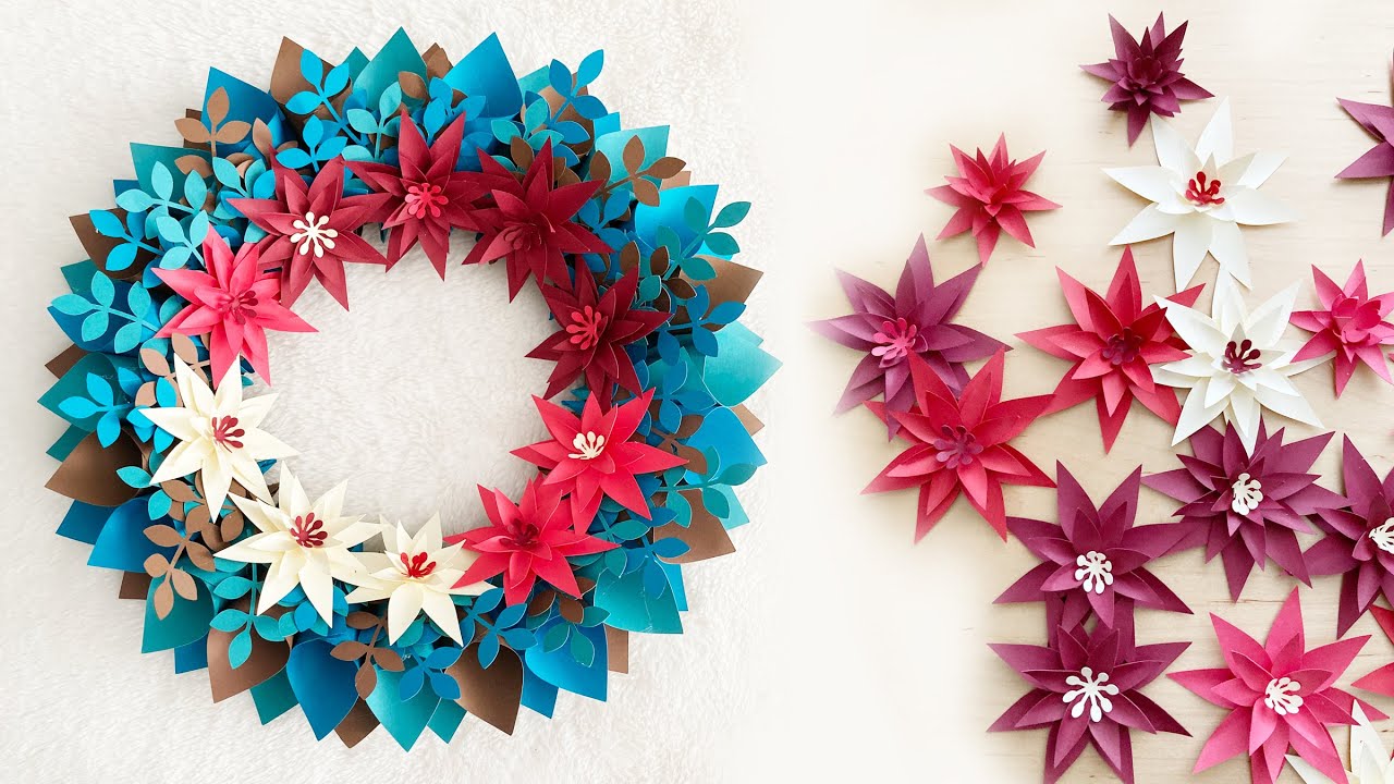 Paper Flower Christmas Wreath  Paper Flower Christmas Tutorial Easy Paper Flower Wreath - YouTube
