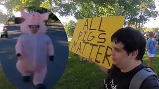 HasanAbi reacts to Guy crashes #BlueLivesMatter Rally in a PIG COSTUM