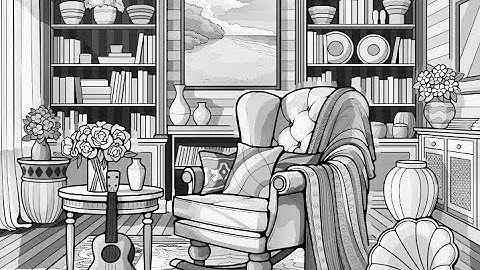 Zen Color Paint by Numbers app Color with me Modern Livingroom with big Bookcake #colour #relaxing