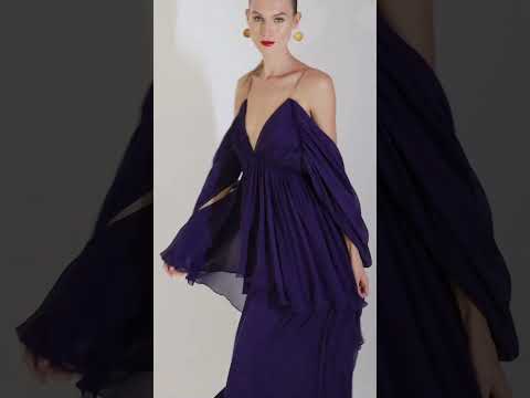Vestido longo sofisticado em  musseline de seda