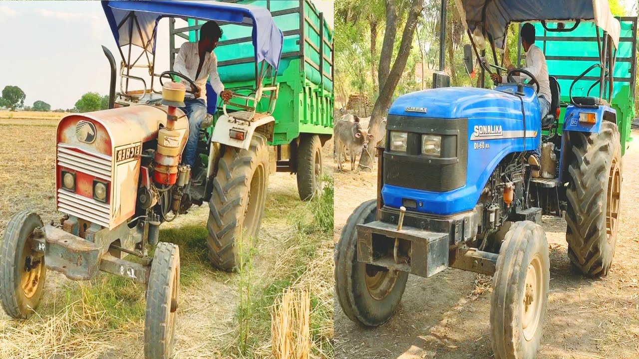 Sonalika 60 RX Vs EIcher 242 with Loaded Trolley 50 Quintal wheat Crop Showing his Power