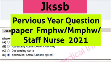 Jkssb Fmphw/Mmphw/staff Nurse  Pervious Year Question Paper||Health and Medical Education dept.Jk