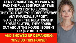 At my graduation, my parents paid the full $20K for twin sister's trip to Europe but nothing for me