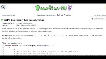 Java Practice It | Exercise 11.6: countUnique | collections, lists, sets