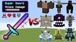 SuperSword vs All Minecraft Bosses,Wither Storm,Warden,SuperCat,Ferrous  Minecraft Mob Battle