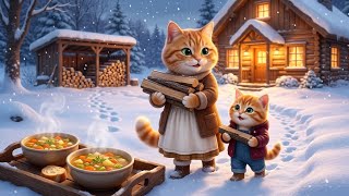 Ginger & Tiny Gather Firewood in the Snow & Make Warm Soup ❄️🪵🥣 | Cozy Cat ASMR screenshot 3