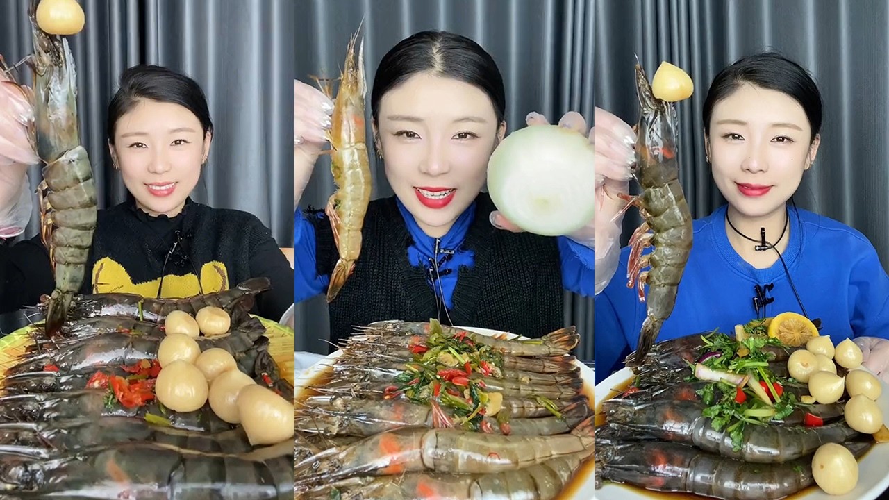【MUKBANG】Black tiger shrimp + Oriental shrimp + Thai shrimp🦐🌶🧄🍋#Seafood#ASMR#yummy