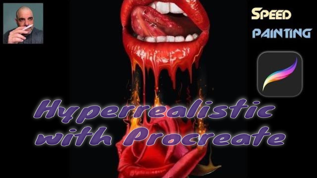 ipad drawing timelapse video hyperrealistic. lips and rose.