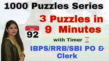 3 Puzzles in 9 Minutes with Timer l Day-92 l IBPS/RRB/SBI PO/Clerk 2021 l Divya Gupta | Bank Exam