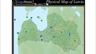 Physical map of Latvia, rivers of Latvia,