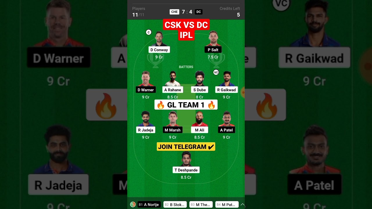 CHE vs DC Dream11 Prediction | CSK vs DC Dream11 Team | dc vs csk IPL 2023 