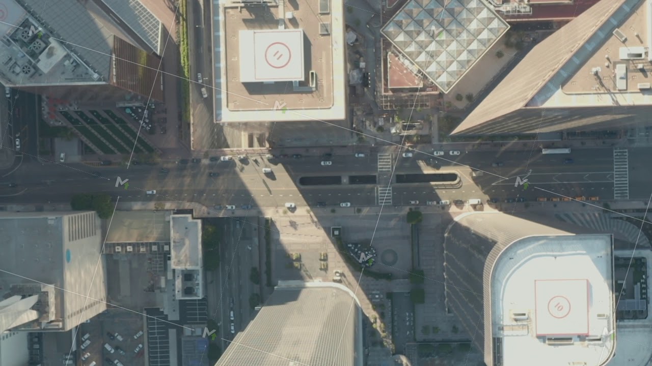 AERIAL Slow uplifting birds eye View flight over Downtown Los Angeles