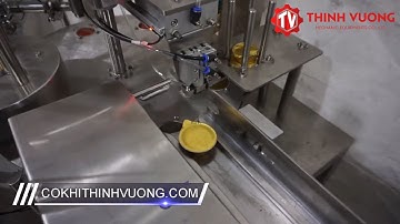 Máy chiết rót dán miệng cốc ( 1 lần 1 cốc, màng cắt )