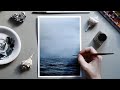 Easy watercolor misty ocean  watercolor tutorial for beginners