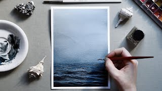 : Easy Watercolor Misty Ocean  Watercolor Tutorial For Beginners