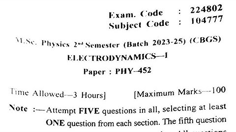 Gndu MSc Physics 2nd Semester Electrodynamics Question Paper