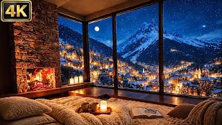 Cozy Snowy Mountain View & Fireplace | Soft R&B, Soul & Smooth Jazz for Sleep & Study [4K] screenshot 5