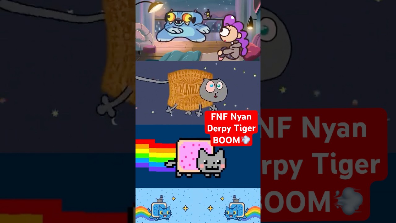 FNF Nyann Cat vs Derpy Tiger Cat Remix - FNF Mobile Mod 