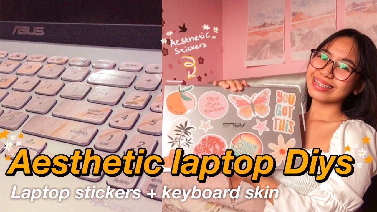 AESTHETIC DIYs I Diy laptop stickers and Diy keyboard skin YouTube